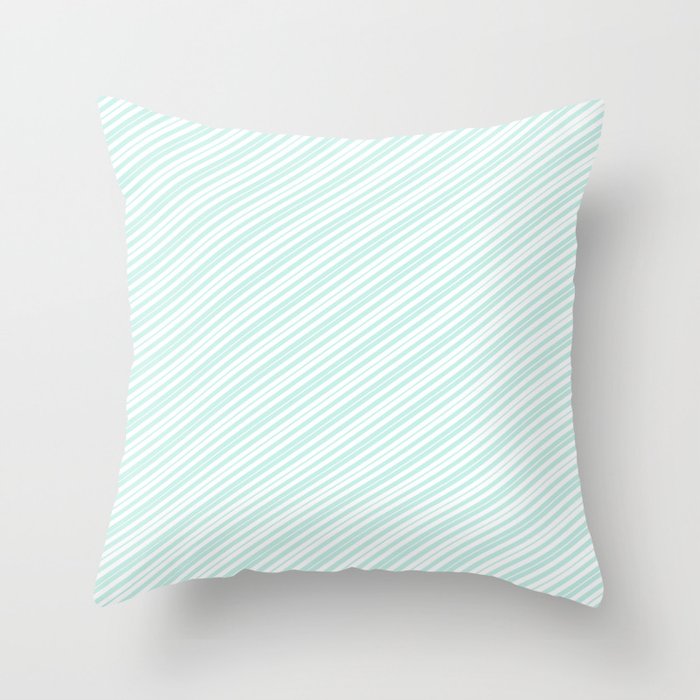 Vintage elegant pastel green white stripes Throw Pillow