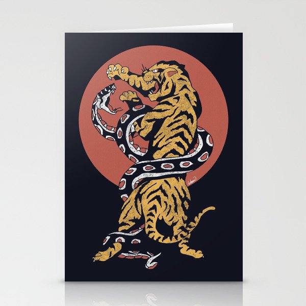Classic Tattoo Snake vs Tiger Stationery Cards