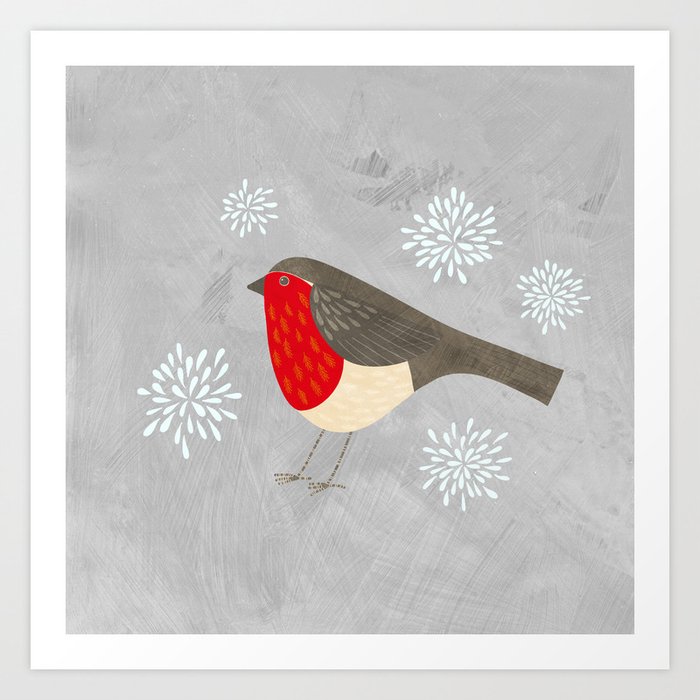 Robin and Snowflakes Art Print