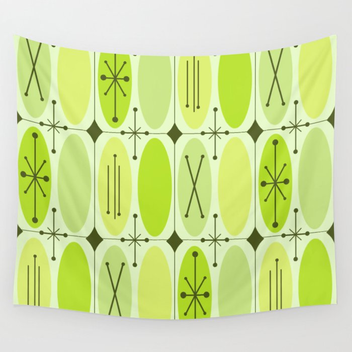 Atomic Era Ovals In Rows Chartreuse Wall Tapestry