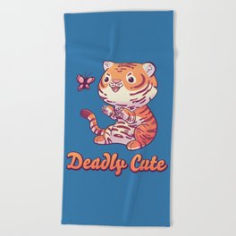 Deadly Cute Tiger // Kawaii, Big Cat, Animals Beach Towel
