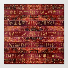 Egyptian hieroglyphs gold on red painted texture Canvas Print