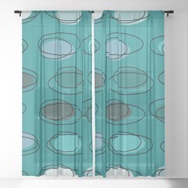 Mid Century Modern Ovals Scribbles Teal Sheer Curtain