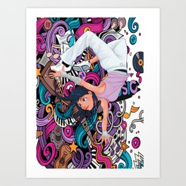 Dance Music Hip Hop Girl Art Print | Typography, Black And White, Stencil, Digital, Pop Art, Graphicdesign 