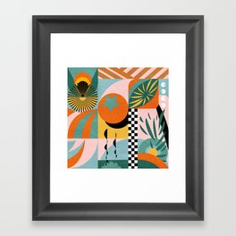 Tropical Orange Forest Sunset / Summer Nature Geometry Landscape Framed Art Print