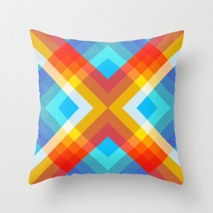 Classic Abstract Geometric Bauhaus Shape Style Retro Pattern Art On Blue Throw Pillow