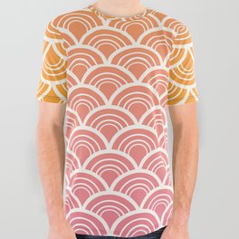 Japanese Seigaiha Wave - Orange & Pink All Over Graphic Tee