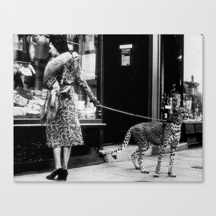 Woman Walking Pet Cheetah in London, 1939 Canvas Print