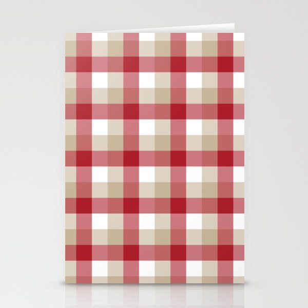 Gingham Plaid Pattern (red/tan/white) Stationery Cards