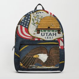 Flag of Utah, Grungy Style Backpack | Vintage, Distressed, Utah, Eagle, Painting, Retro, Flag, Utahflag, Worn, Beehive 