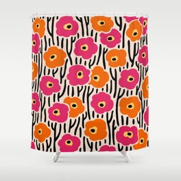Floral  Pattern Hot Pink and Orange Shower Curtain
