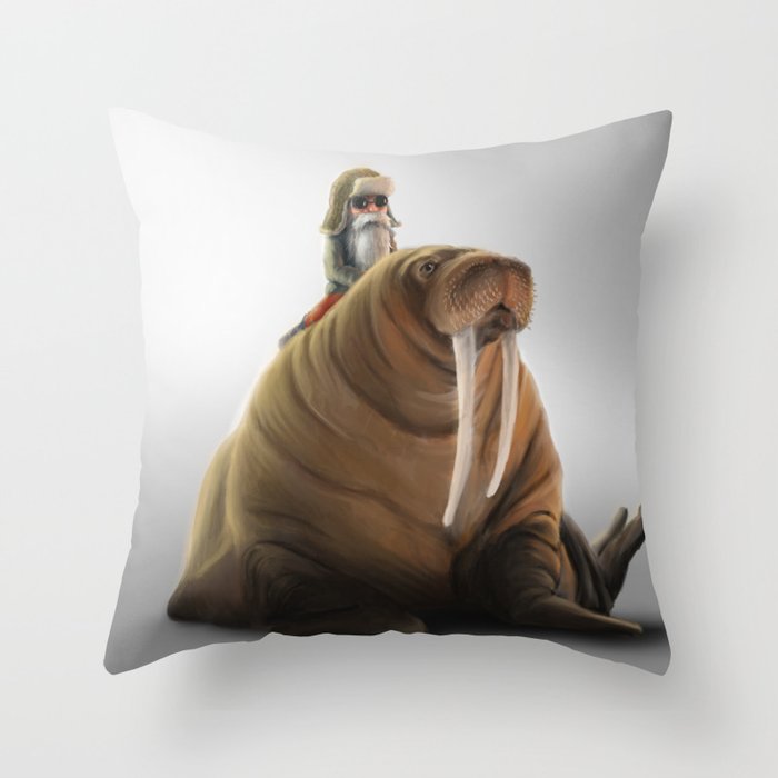 Winter Gnome on Walrus Throw Pillow