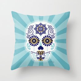 Día de Muertos • Mexican Sugar Skull – Baby Blue Palette Throw Pillow