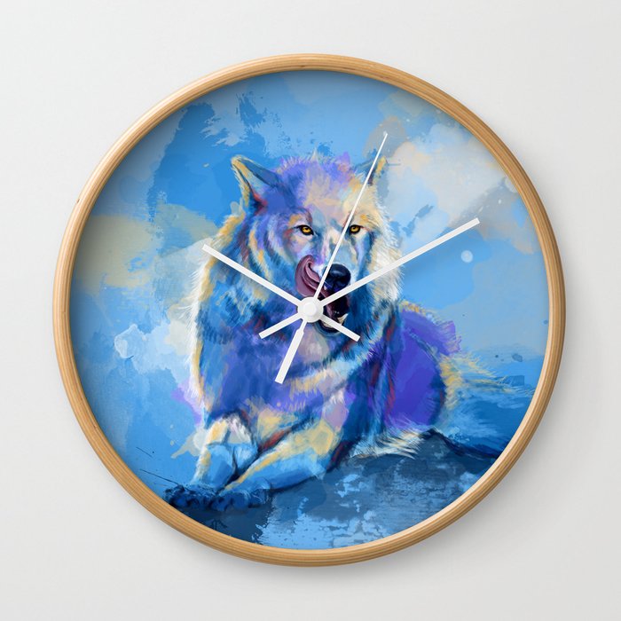 Awaken The Wolf Wild Wolf Digital Art Animal Painting Wall Clock By Floartstudio