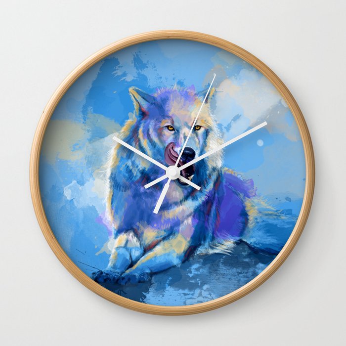 Awaken the Wolf - wild animal illustration Wall Clock