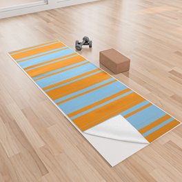 [ Thumbnail: Dark Orange and Light Sky Blue Colored Striped/Lined Pattern Yoga Towel ]