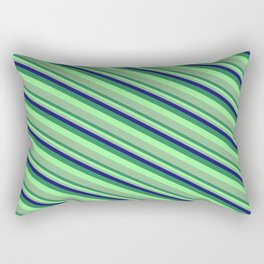 [ Thumbnail: Midnight Blue, Sea Green, Green & Dark Sea Green Colored Stripes Pattern Rectangular Pillow ]