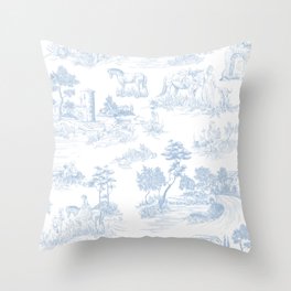 Toile de Jouy Vintage French Soft Baby Blue White Pastoral Pattern Throw Pillow
