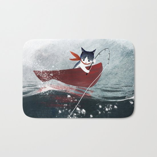 "Catfish" - cute fantasy cat mermaids illustration Bath Mat