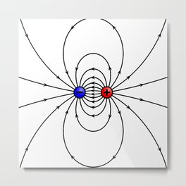 Electric field created by an electric dipole, positive and negative charge Metal Print