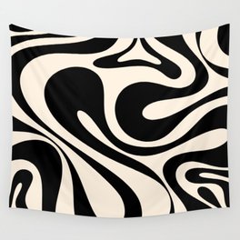 Mod Swirl Retro Abstract Pattern in Black and Almond Cream Wall Tapestry