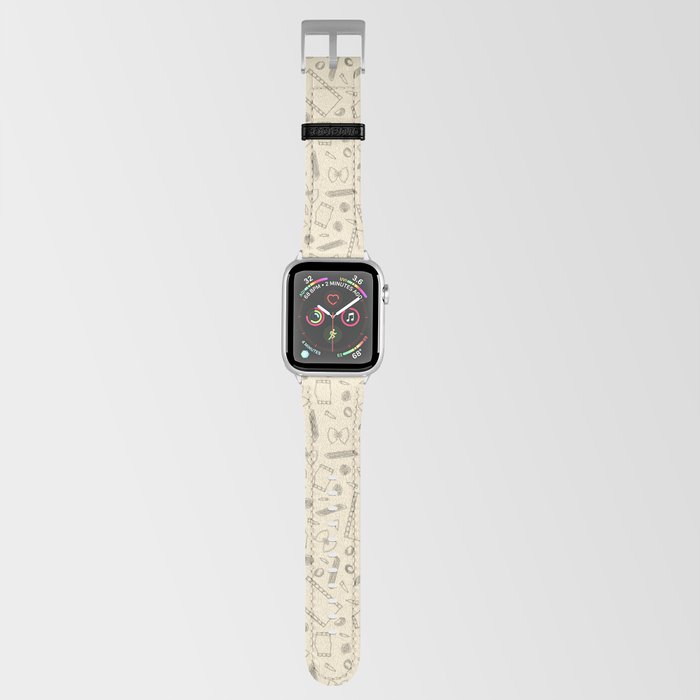 Macaroni Art Outlines on a Cream Background Apple Watch Band