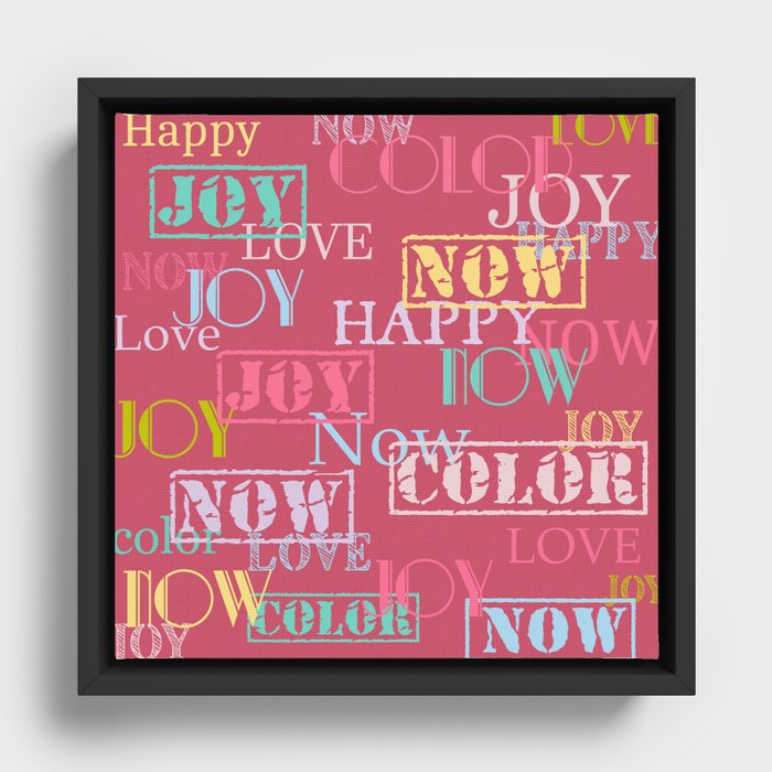 Enjoy The Colors - Colorful typography modern abstract pattern on  Terracotta Red color background  Framed Canvas