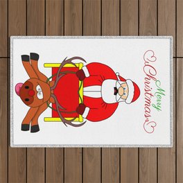 Funny fat santa sleigh Outdoor Rug