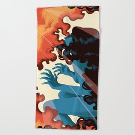 Illustration of a girl on fire Beach Towel