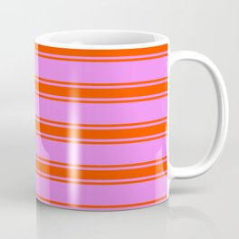 [ Thumbnail: Violet and Red Colored Lined/Striped Pattern Coffee Mug ]