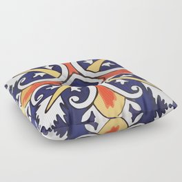 Cruz flor de lis navy blue mexican talavera tile Floor Pillow
