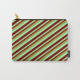 [ Thumbnail: Dark Goldenrod, Dark Sea Green, Green & Maroon Colored Lined Pattern Carry-All Pouch ]