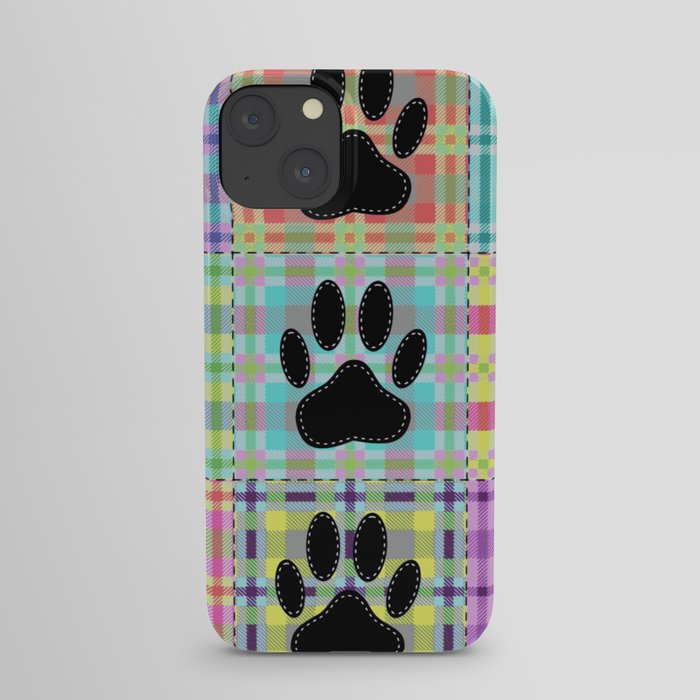 Colorful Quilt Dog Paw Print Drawing iPhone Case