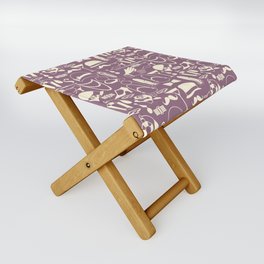 White Fashion 1920s Vintage Pattern on Dark Purple Folding Stool