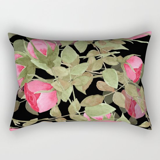 The buds of tender roses on a black background . Retro . Rectangular Pillow