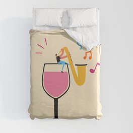without a glass of wine there is no good jazz music Duvet Cover