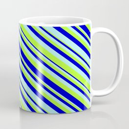 [ Thumbnail: Turquoise, Light Green, and Blue Colored Stripes Pattern Coffee Mug ]