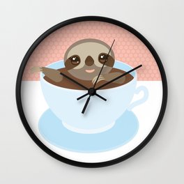 Sloth in a blue cup coffee, tea, Three-toed slot Wall Clock
