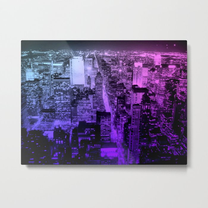 New York Pink Purple Blue Skyline Metal Print