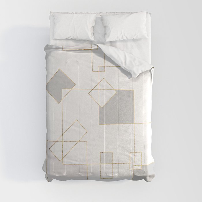 Gold and Grey Squares Comforter