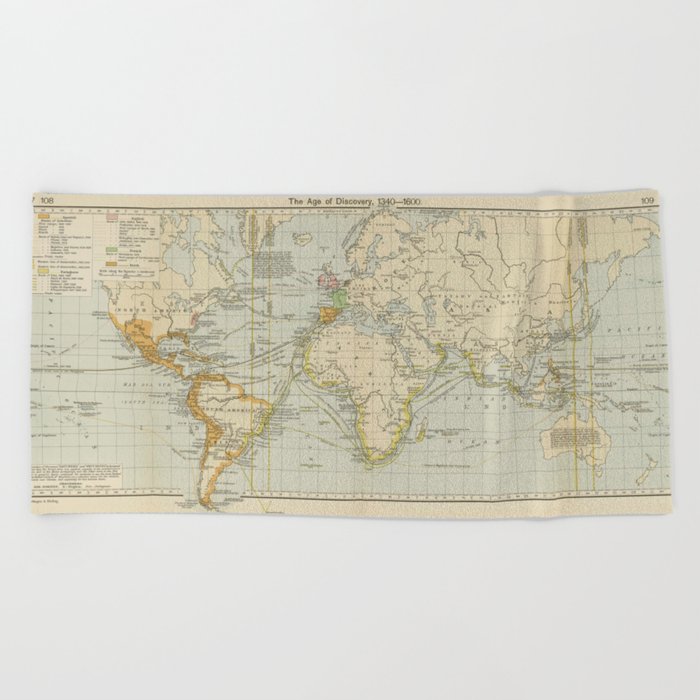 Vintage Map of The World (1911) 2 Beach Towel