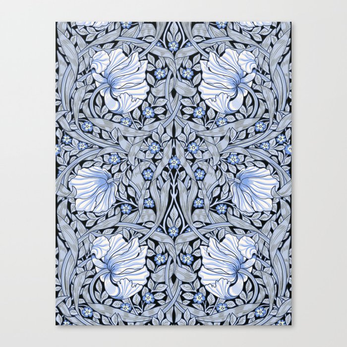 Pimpernel By William Morris - Seamless Pattern- Blue And White Adaption  Canvas Print