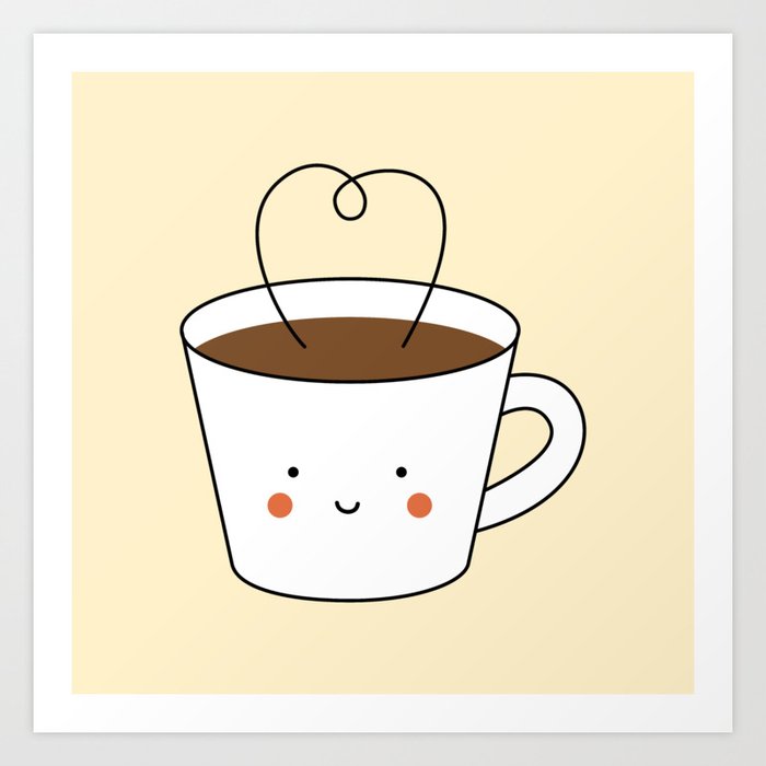 Kawaii Coffee Cup Art Print by Design Minds Boutique