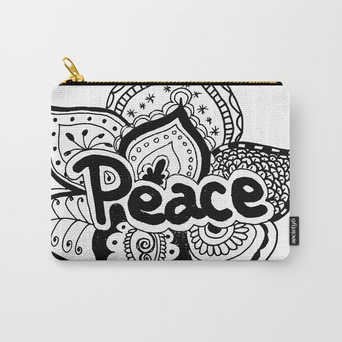 Peace lotus Motto saying mandala floral pattern Carry-All Pouch