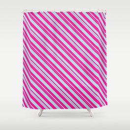 [ Thumbnail: Deep Pink & Powder Blue Colored Striped Pattern Shower Curtain ]