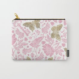 Elegant Rosewater Pink Gold Butterfly Floral Pattern Carry-All Pouch