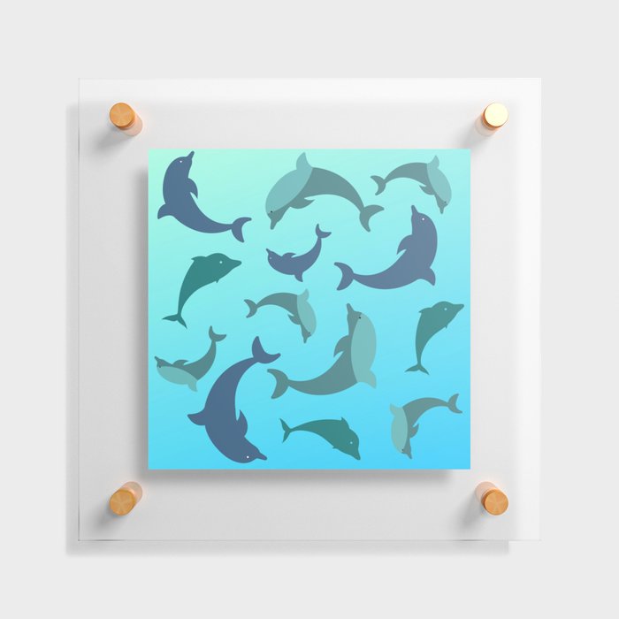 Playful Dolphins on Aquamarine Background Floating Acrylic Print