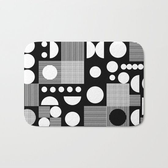 Black and white minimal pattern abstract scandi design geometric shapes Bath Mat
