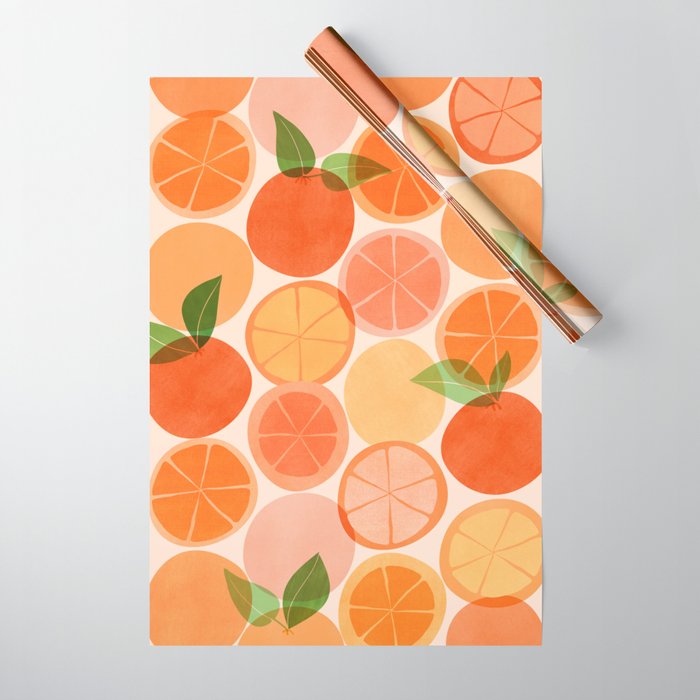 Sunny Oranges Tropical Fruit Illustration Wrapping Paper