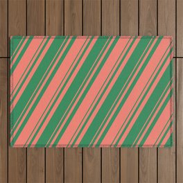 [ Thumbnail: Salmon and Sea Green Colored Stripes Pattern Outdoor Rug ]